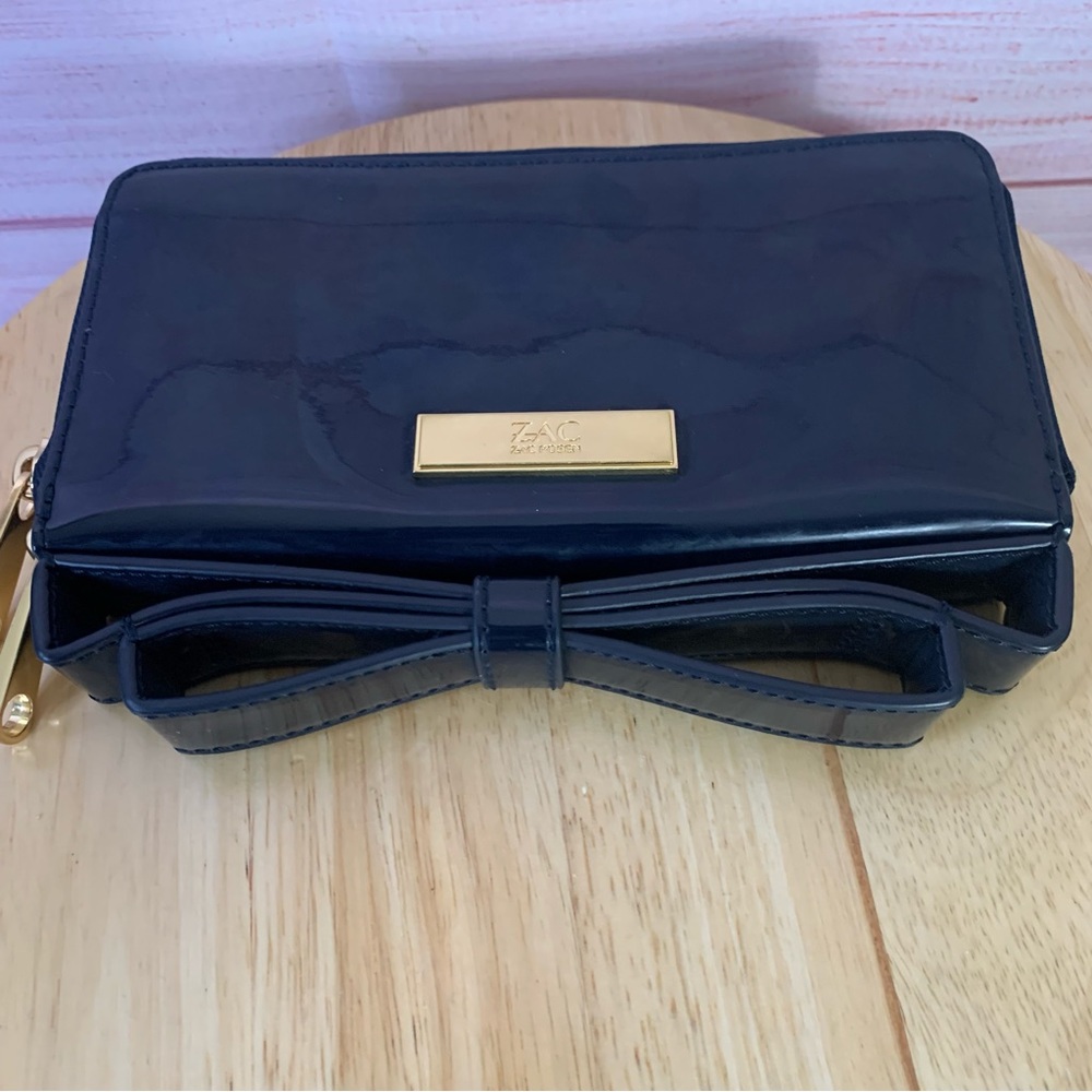 Zac Posen Navy Blue Patent Leather Bow Clutch Wallet